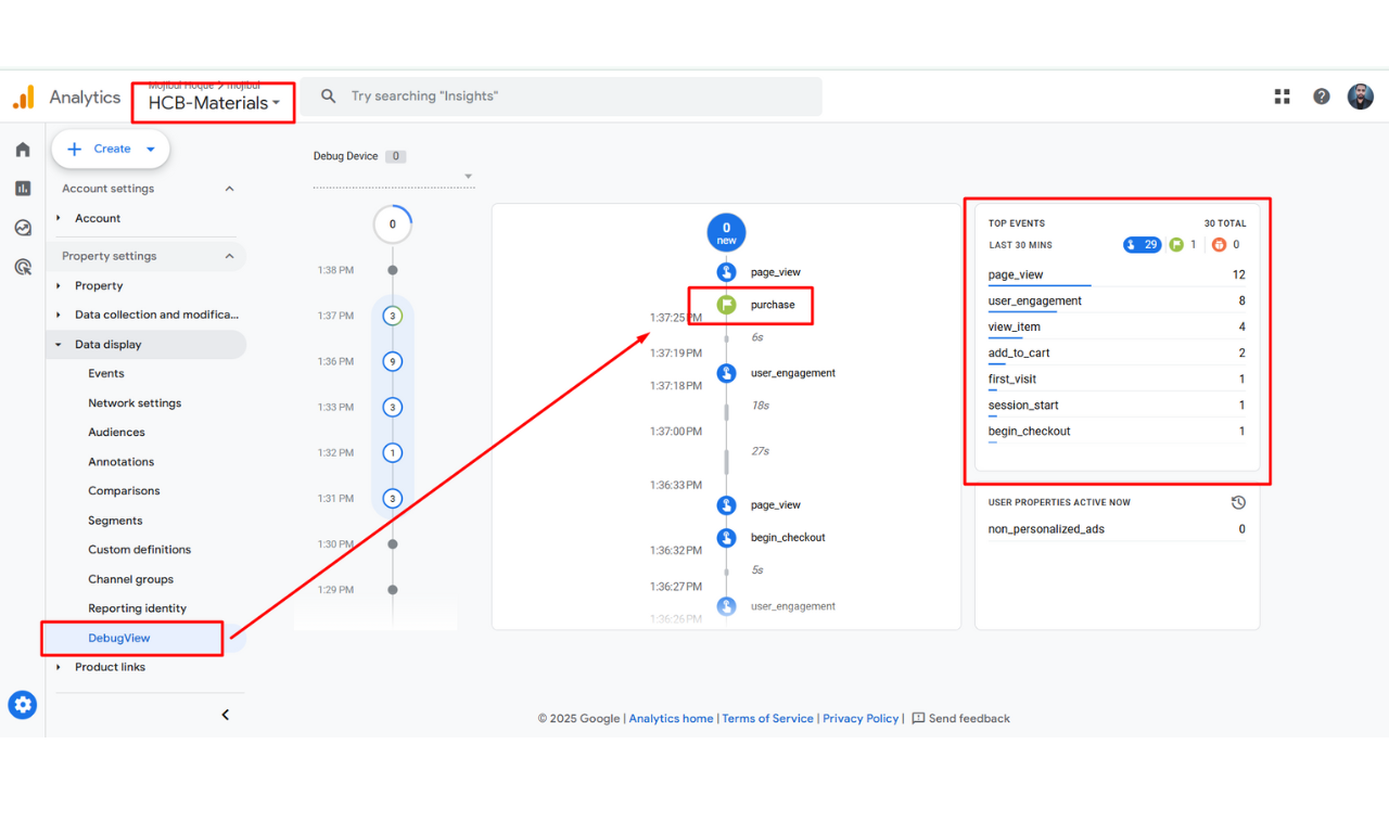 google analytics 4 debug view